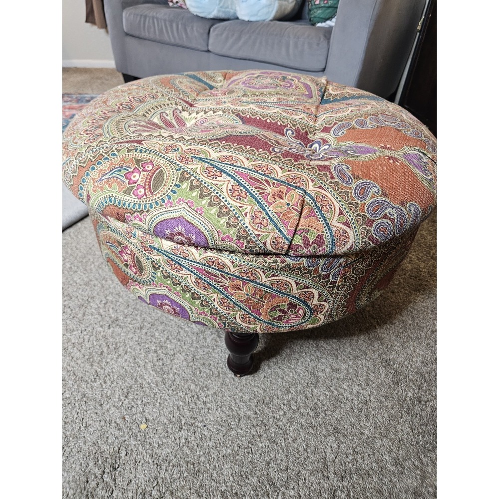 World Market Lucille Round Storage Ottoman Paisley Fabric Footstool